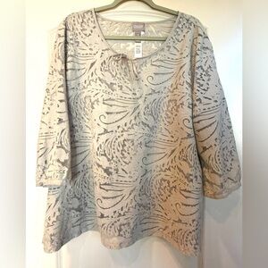 Chico's Sz 3 Beige Lace Blouse Top Sheer Coastal Grandma Feminine Lagenlook